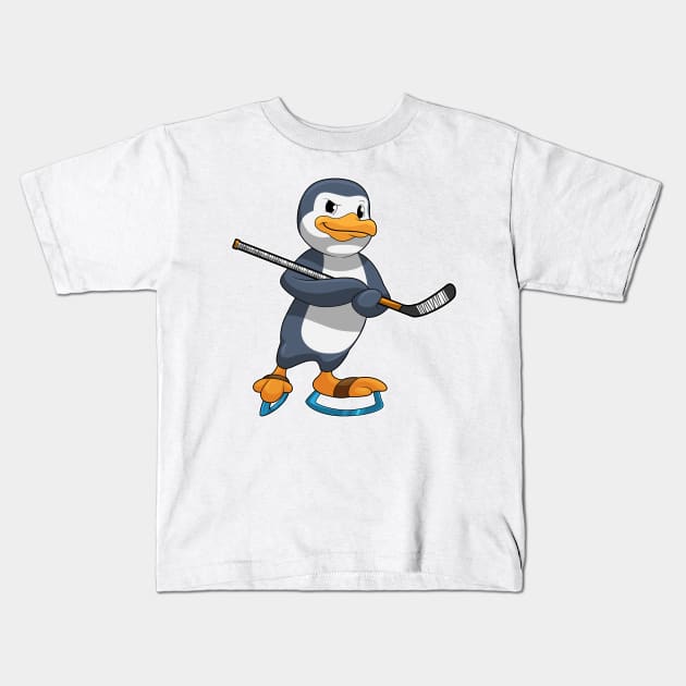 Penguin at Ice hockey with Ice hockey stick Kids T-Shirt by Markus Schnabel